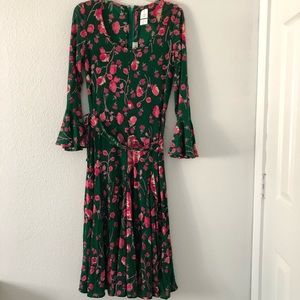 Green and Pink Floral Ingrid Cade Dress Vintage S